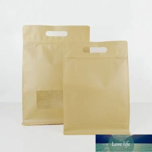 10pcs big measurements brown Kraft paper packaging standing bag with clear window and handle coffee bags eight side sealing pouches All-match