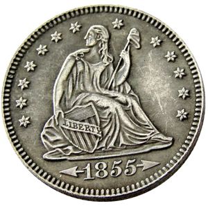 Moeda de 1855 P/O/S Sentada Liberty Quater Dollar Banhada a Prata Copiada