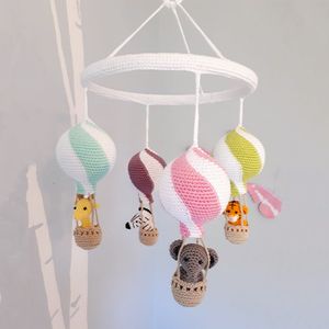 Rattles Mobiles Children's room decoration style baby bed rattle animal air balloon bed Bell lovely hand woven decoration 230607