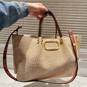 Designer Shoulder Bags Fashion Luxury Brnad Golden Letters Bucket Cross Body Bag Women Casual Vintage Straw Bags Handbags Purses 2306073BF