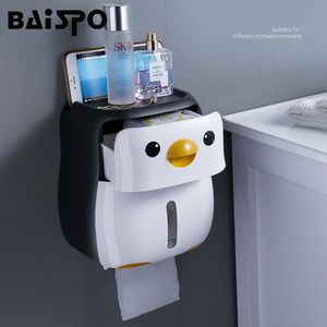 Hållare Baispo Portable Toalettpappershållare Penguin Tissue Box Wall Mounted Roll Paper Shelf Badrumstillbehör Set Vattentät förvaring