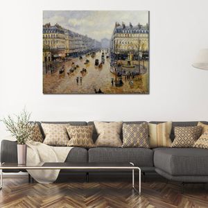 Avenue de l Opera Rain Effect Hand Painted Camille Pissarro Canvas Art印象派の風景絵画現代の家の装飾