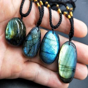 Pendant Necklaces Natural Labradorite Moonstone Healing Crystal Irregular Polished Gemstone Braid Rope Necklace Happiness Balance Jewelry