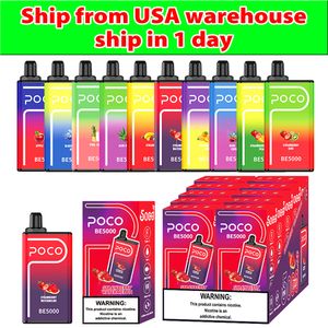 USA Warehouse Oryginalne E papieros Poco BE5000 Vape Do dysponowania 14 ml Pod 5000 Puffs 650 mAh Cewka z cewki doładowującej.