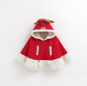 Jackets Christmas Girls Cape Winter Children Red Reindeer Soft Cotton Poncho Hooded Velvet Cloak Kids Outerwear