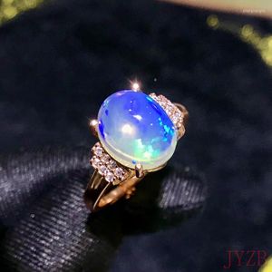 Cluster Rings Women's Summer Natural Blue Opal Ring Fashion 925 Sterling Silver Ring8 10MM