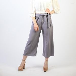 Calça Feminina AECU Pantalona Feminina Gravata Perna Larga Cor Sólida Calça Feminina Cintura Alta Fina Chiffon Tamanho Grande Calças Culottes Femininas Casuais