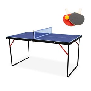 Conjunto de mesa de pingue-pongue portátil dobrável de tamanho médio com rede e 2 raquetes de pingue-pongue para jogos internos e externos