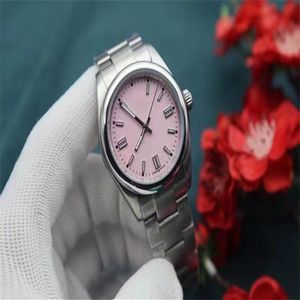 Relógio feminino clássico de alta qualidade, data, mecânico, movimento automático, relógios de aço inoxidável, 36 mm, mostrador rosa, vidro Hardlex, 180199K