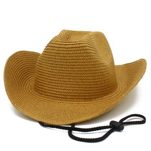 Western Cowboy Katlanabilir Hasır Şapka Erkekler Plaj Gölge Şapkaları İnsan Güneş Koruma Kapağı Bahar Yaz Açık Seyahat Kapakları Halat