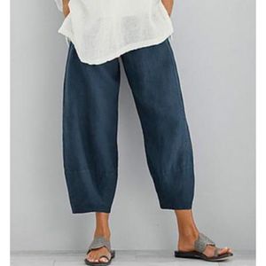 Women's Pants Capris Women Cotton Linen Pants Loose Comfort Elastic Waist Harem Pants Vintage Solid Casual Pockets Wide Leg Trousers Cropped Pants 230607