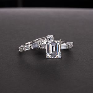 Vintage Emerald Cut 3ct Moissanite Diamond Ring set Original 925 Sterling Silver Noivado Wedding Band Rings for Women Jewelry