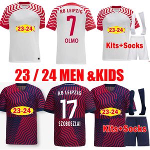 23 24 NKUNKU RB SILVA Fußballtrikot Leipzigs Heim Auswärts Dritter POULSEN FORSBERG 2023 2024 Bundesliga SABITZER ADAMS OLMO Fußballtrikots Männer Erwachsene Kinder Kits Tops