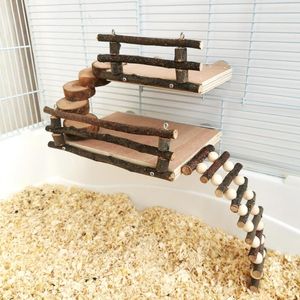 Toys Hamster Wood Playground Activity Platform with Wooden Ladder Stairs Chew Toy Natural Hideout for Rat Gerbil Small Animal Pet Toy