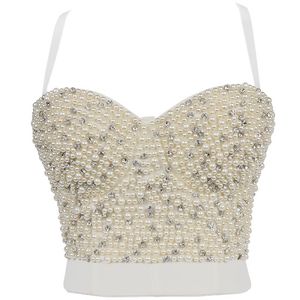 Serbatoi Moda Perla Party Canotta Corsetto sexy Donna Abbigliamento Blusas Club Bianco Crop Top Donna Push Up Bustier Canotta Reggiseno donna