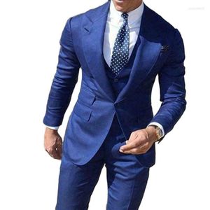 Garnitury męskie przystojny królewski niebieski garnitur szerokie lapy groom Wedding Tuxedo 3 sztuki jeden przycisk Men Men Office Formal Street Wear Blazer Masculino