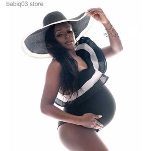 Maternity Swimwears Sexy Off Shoulder Stretchy Maternity Photography Bodysuits Double Layer Ruffle Pregnancy Jumpsuits For Photo Shoot T230607