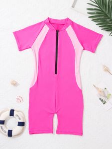 Two-Pieces Children's Rash Guard Swimsuit Zippered Shorty Wetsuit Short Sleeves Swimwear Kids Girls Surfing Swimming Bathing Suit 230606