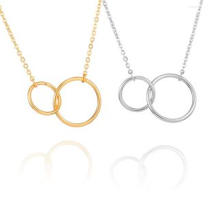 Pendant Necklaces 2023 Fashion Simple Size Circle Geometric Interlocking Double Ring Necklace Ladies Stainless Steel Clavicle Chain
