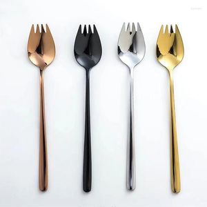 Dinnerware Sets 304 Stainless Steel Cutlery Tableware Matte Gold Shape Knife Forks Long Handle Utensils For Dessert Salad Accessories