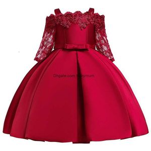 Flor tutu roupas infantis cetim elegante recorte renda meia manga vestidos meninas para crianças trajes de festa de princesa 2-10 anos roupas douradas