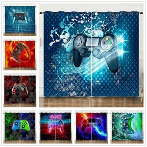 Cortina 2023 Criativo Gamepad Gamer Mão Elementos do Jogo Cortinas Hippie Decoração do Quarto Quarto Viver Pára-sol 2 pçs/conjunto