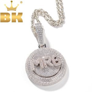 Pendant Necklaces The Bling King Personalized Bubble Initial Letter Rotatable Necklace Full CZ Custom Spinning Hiphop Jewelry 230606