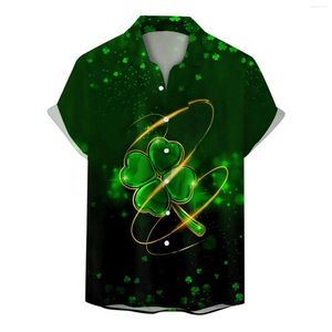 Men's Casual Shirts Mens Fashion St Patricks Day 3D Digital Printed Pocket Short Sleeved Shirt Cardigan Blouses Slim Fit Breathable