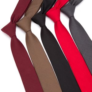 Neckband män mager slips ull mode för mens bröllop kostym affärsfest smal klassisk fast färg casual 6cm röd slips 230605