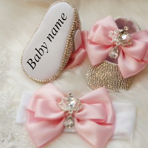 First Walkers Dollbling Baroque Rhinestones Baby Girl Shoes First Walker Headband Set Sparkle Crystals Princess Shower 230606