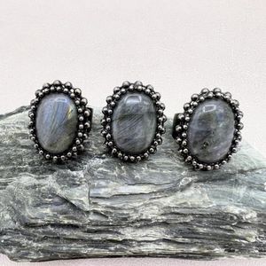 Anelli a grappolo grande forma ovale pietra labradorite naturale vintage regolabile per uomo donna