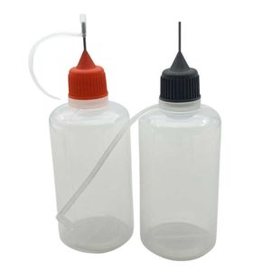 Frascos conta-gotas de plástico macio vazios de 50 ml PE com agulha de metal, tampa colorida e frasco de líquido 6D7H