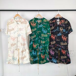 23 Yeni Retro Desenler Lüks Tasarımcı Gömlekler Erkek Tasarımcı Gömlekler Kazabaş Hawaii Gömlek Elbise Gömlek Baskı Desen Camicia Unisex Rhude Düğmesi Yukarı Hemd