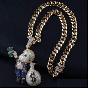 Hänge halsband Ny mode 18k guld hiphop -tecknad stor pengar påse halsband personlig mti färg isad ut cz zirkoniumkedjor juden dhaca