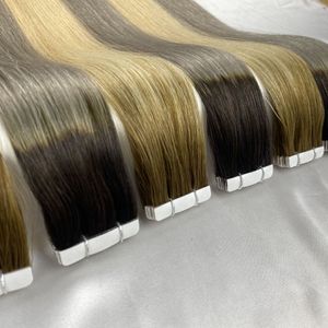 Yüksek kaliteli Avrupa çift çizilmiş çiğ remy pu bant saç uzatmalarında 100 insan saç
