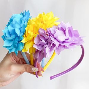 Hårtillbehör 3,7 tum Big Flower Headband Hair Band för barn flickor Solid Handmade Hair Hoop Grosgrain Ribbon Hair Accessories Gifts 230606