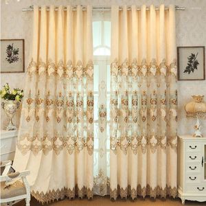 Cortina bordada com padrão floral oco transparente voile para quarto de luxo cortinas delicadas com fundo de renda europeu