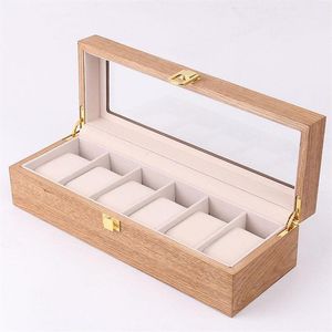 Titta på lådor Fall trälåda Holder Storage Display Organizer Luxury Retro Solid Wood Walnut Transparent Glass 6 Epitopes Watche198h