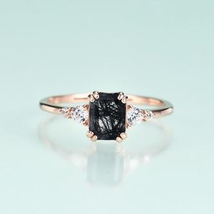 Cluster Rings Gem's Beauty Silver 925 Pure Rose Gold 14 K Ring Kof For Women Black Rutilated Quartz Luxury Fine Jewelry