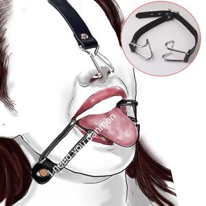 Products Stainless Steel Spider Ring Gag BDSM Bondage Nose Mouth Hook Spreader Leather Head Harness Sex Toys For Couples Restraints