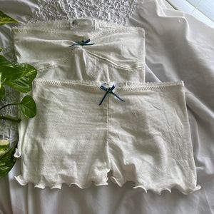 Calça Feminina de Duas Peças Fairy Grunge Renda com Acabamento Sem Alças Tubo Top Shorts 90s Vintage Chic Feminino Conjunto de 2 Peças Trajes Envolto no Peito Sem Costas Crop Top Camis 230606