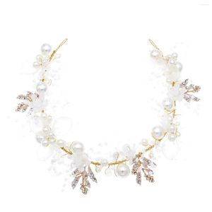 Copricapo Sposa Corona di fiori di perle Fascia per capelli Accessori per abiti da sposa in foglia d'oro fatti a mano da sposa Tiara