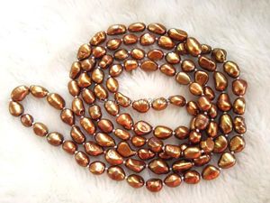 Chains ! Freshwater Pearl Baroque Shape Brown Coffee 8-10mm Color Necklace 43" Nature Wholesale Bead Discount Gift