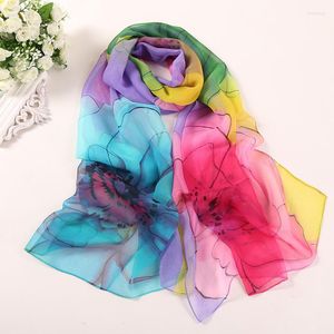 Cachecóis Cachecol de Várias Cores Gradiente Rosa Flor Chiffon Georgette Feminino Foulard Folha de Lótus Xaile Longo Verão Bandana Elegante