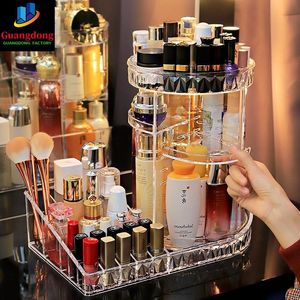 Organization 360 Degree Rotation Transparent Acrylic Cosmetics Storage Box Fashion Spin Multifunction Detachable Makeup Beauty Organizer