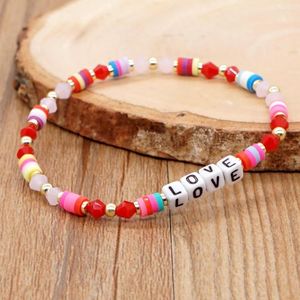 Strand Go2Boho Crystal Polymer Clay Heishi Bracelet With LOVE Letters For Women - Fashion Beaded Pulseras Party Jewelry