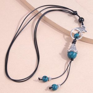 Chains Bohemian Long Necklace For Women Bijoux Collier Femme Handmade Ceramic Pendants Necklaces Jewelry Rope Chain Sweater