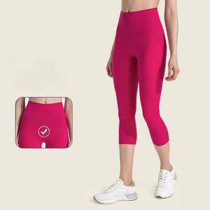 L065 Enfärgad hög midja beskurna byxor Inga T-Line Yogabyxor Slim Fit Leggings Träningsbyxor Nake Feeling Capris Dam Elastic Tight