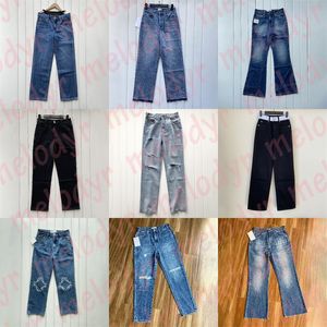 Designer kvinnors jeans mode andas raka denim byxor brev tryck hög midja jeans