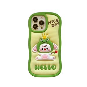 Toponael ücretsiz dhl sevimli 3d komik kawaii frog şapka tavşan yalıp yumuşak silikon telefon kasası için iPhone 14 13 11 12 Pro Max Shockproof TPU kauçuk kapakları fundas